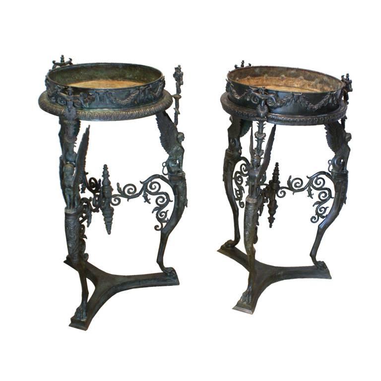 Exceptional Large Near Pair of Grand Tour Bronze Brazziers/Stands, Italy, 1860