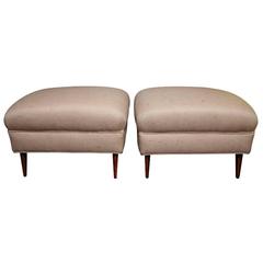 SALE !SALE! SALE! Pair of Mid century Ottomans, recovered in Silk Shantung