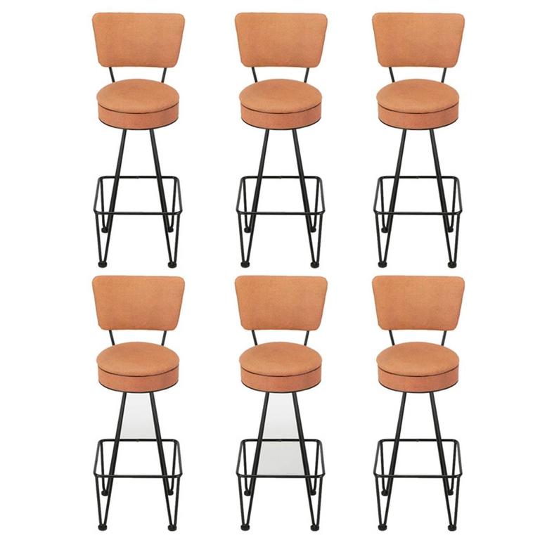 Six Wrought Iron Bar Stools After Frederick Weinberg For Sale at 1stdibs