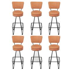 Six Wrought Iron Bar Stools After Frederick Weinberg 4