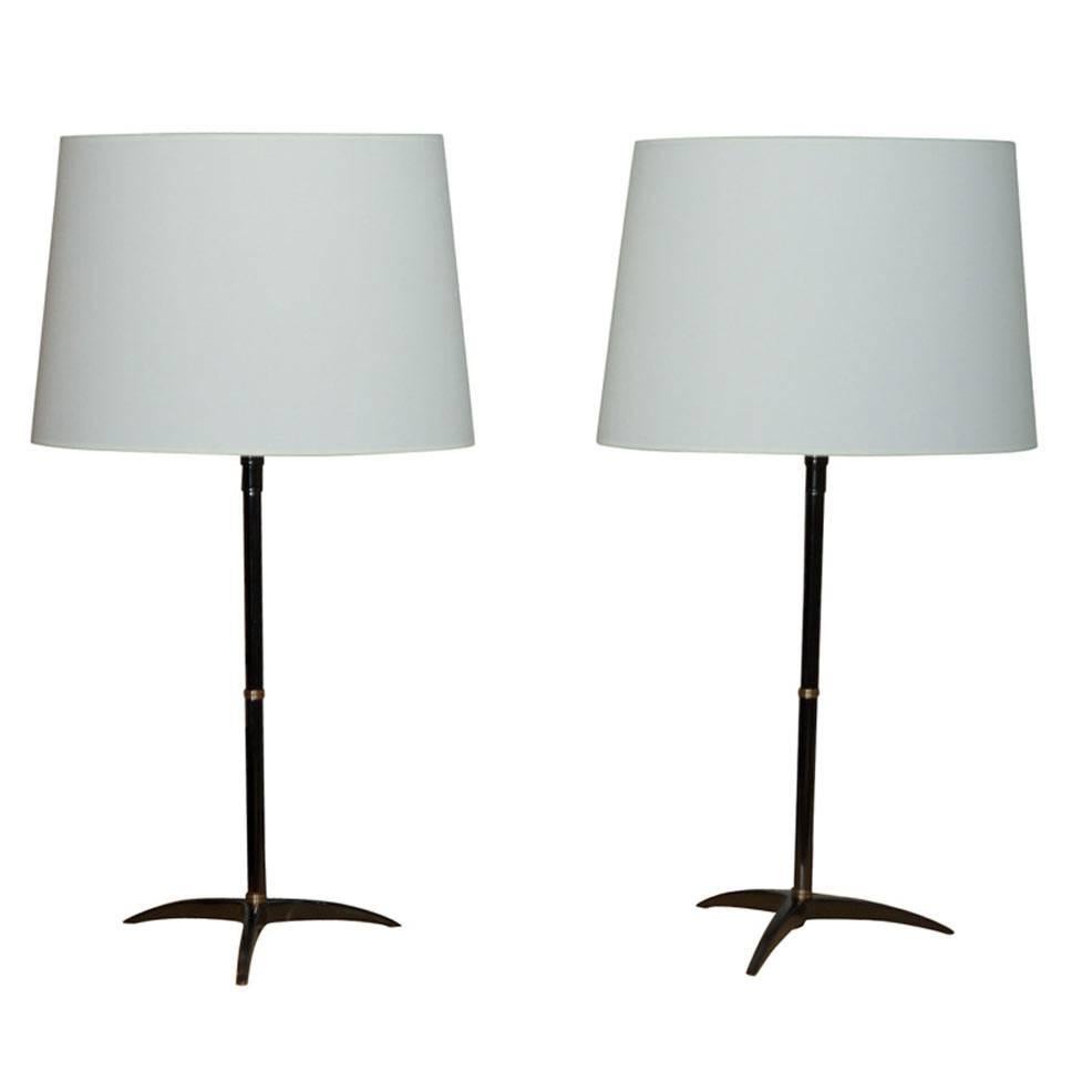 Pair of Gunmetal Patinated Lamps by Bagues For Sale