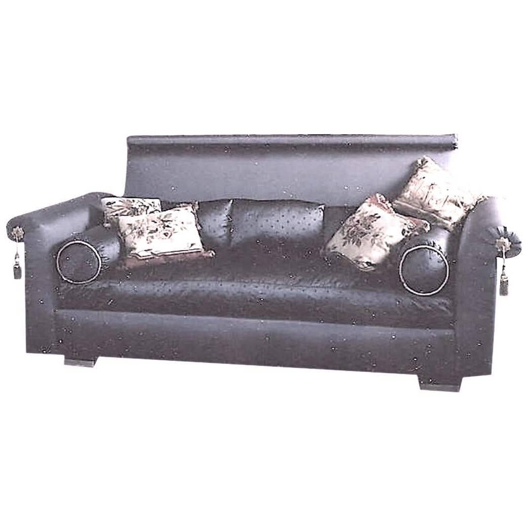 Chic Vintage Designer Detailed ‘St. Laurent’ Custom Sofa in Cobalt Bergamo Silk For Sale
