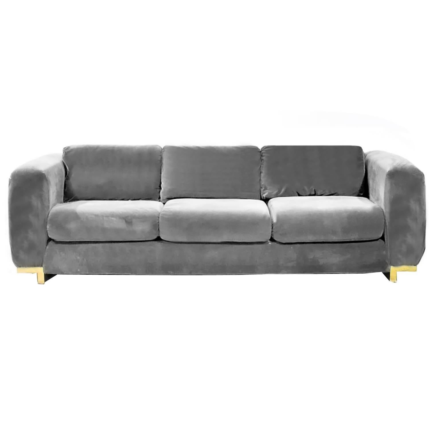 Three-Seat Grey Velvet Sofa