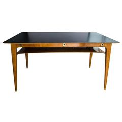 Blonde Wood 1950s Desk with Black Top