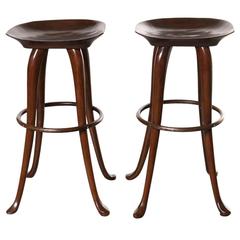 Jean of Topanga Bar Height Stool Pair, 1960 Wood Stools Refinished 12