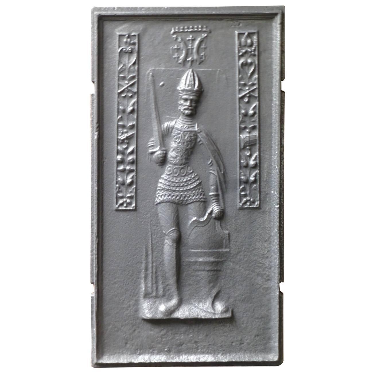 Plaque de cheminée / dosseret Charlemagne français du 17e siècle en vente