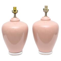 Pair of Vintage Pink Italian Ceramic Table Lamps, 1970s