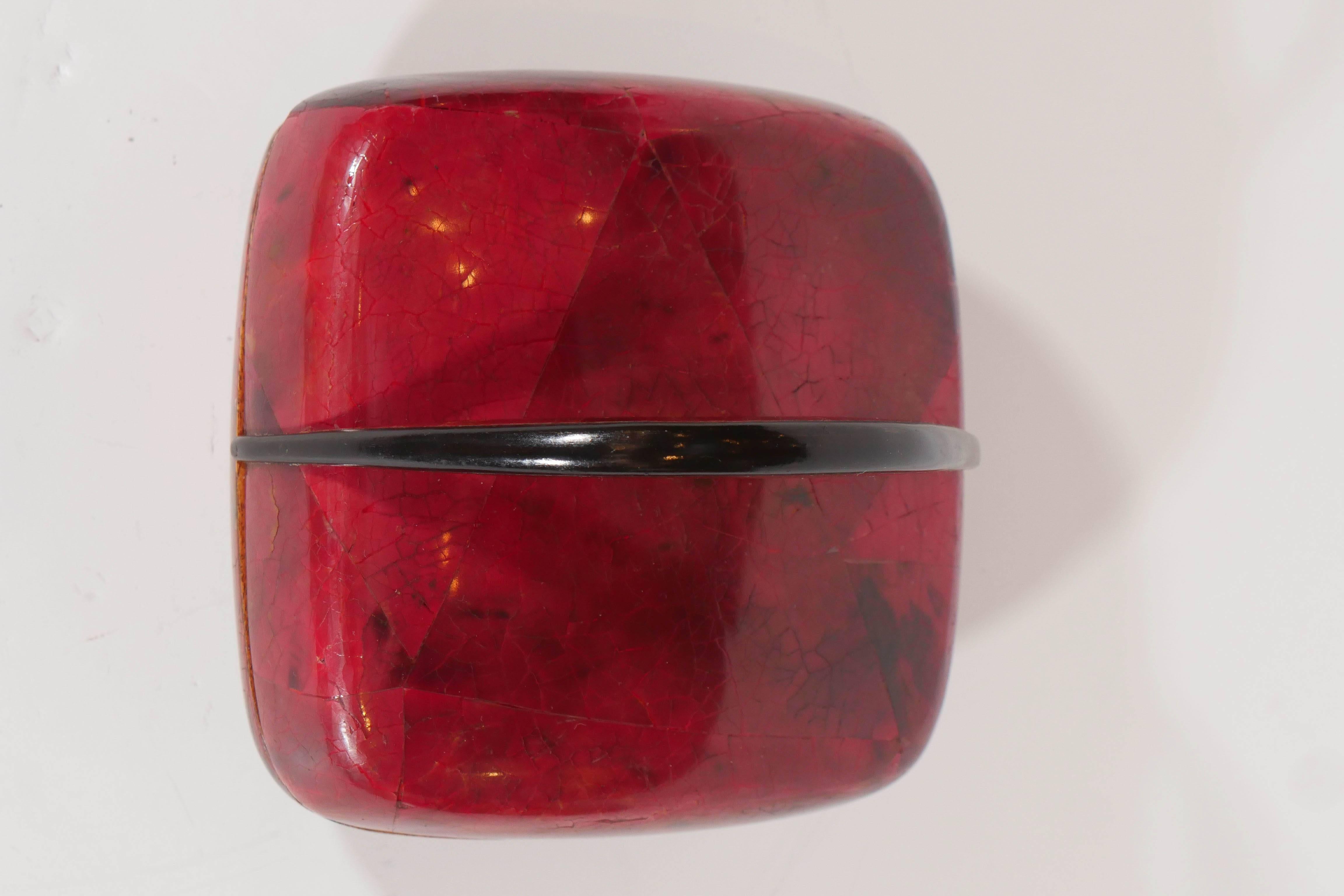 Hand-Crafted Vintage Mosaic Shell Box in Vibrant Red by R & Y Augousti