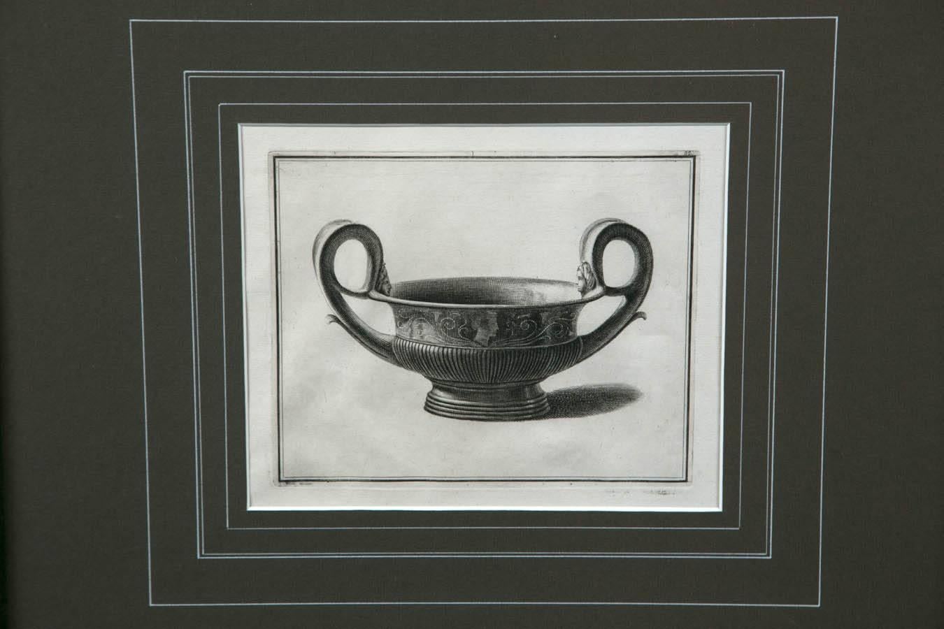 European Framed Etching, Neoclassical Vessel, 19th Century For Sale