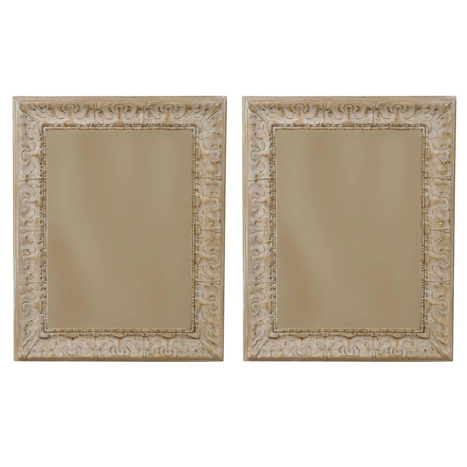 Pair of American Rectangular Mirrors with Venetian Style Frames