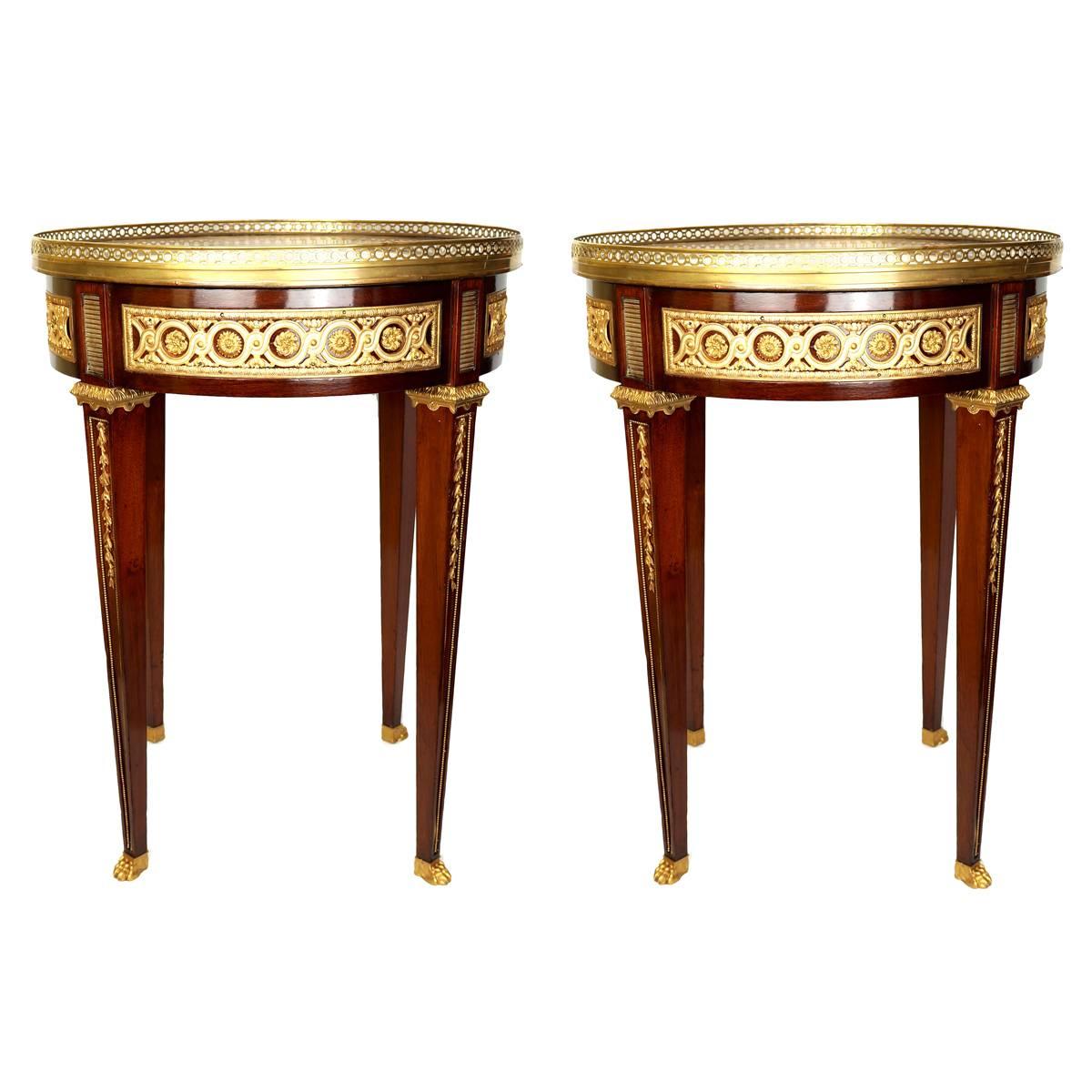 Fine Pair of French Louis XVI Style Marble Top Gueridon Side Tables