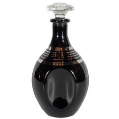 Impressive Art Deco Decanter in Amethyst-Black Glass and Sterling Silver Overlay