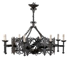 Italian Vintage Eight-Light Iron Circular Chandelier 8