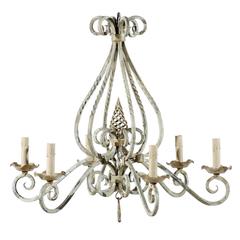 Vintage French Six-Light Painted Iron Chandelier