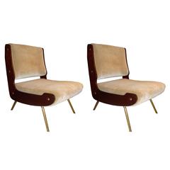 Rare Pair of Mid-Century Slipper Club Chairs by Gianfranco Frattini, Italy