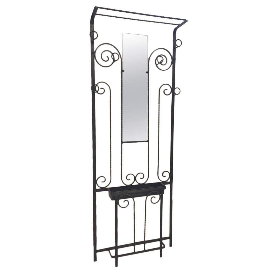 French Art Deco Wrought Iron Hall Tree For Sale