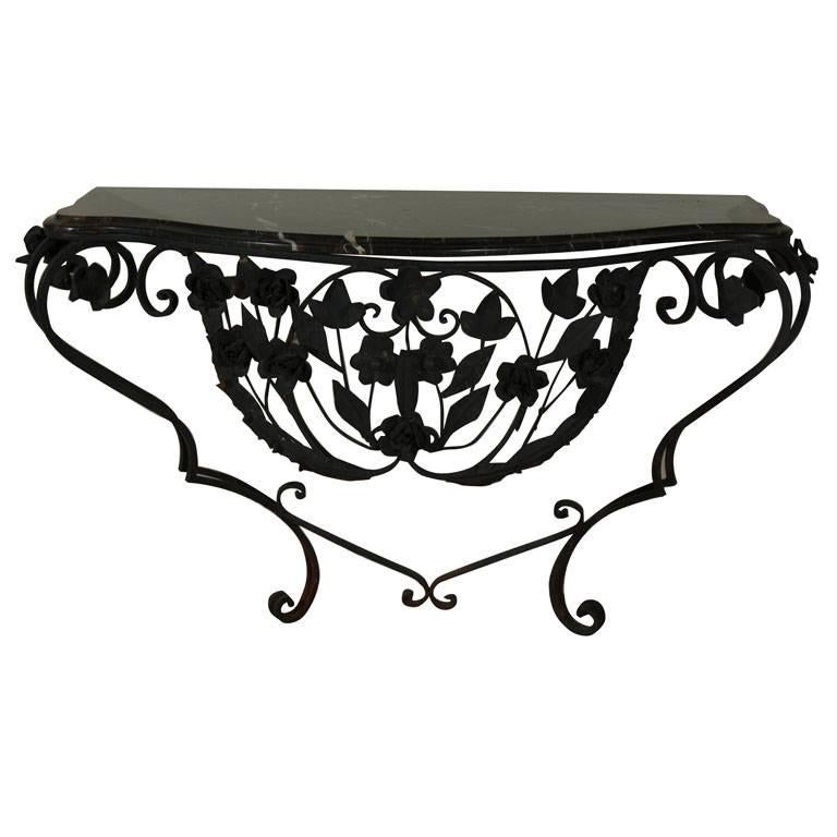 Fabulous French Bombé Wrought Iron and Marble Console Table For Sale