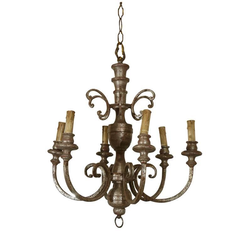 Classical Swedish Silver Leaf Wooden Chandelier For Sale