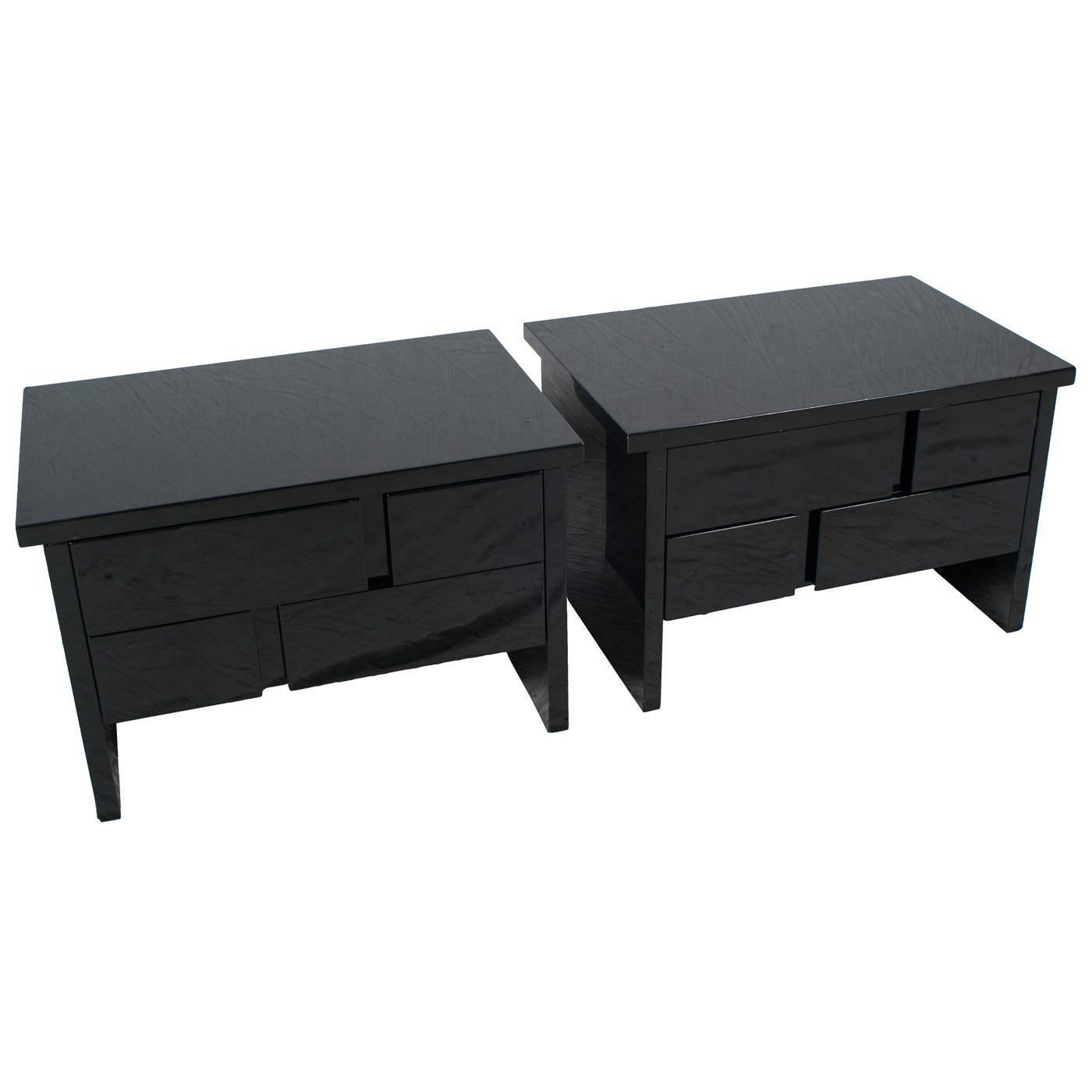 Pair of Black Lacquer Side Tables or Nightstands