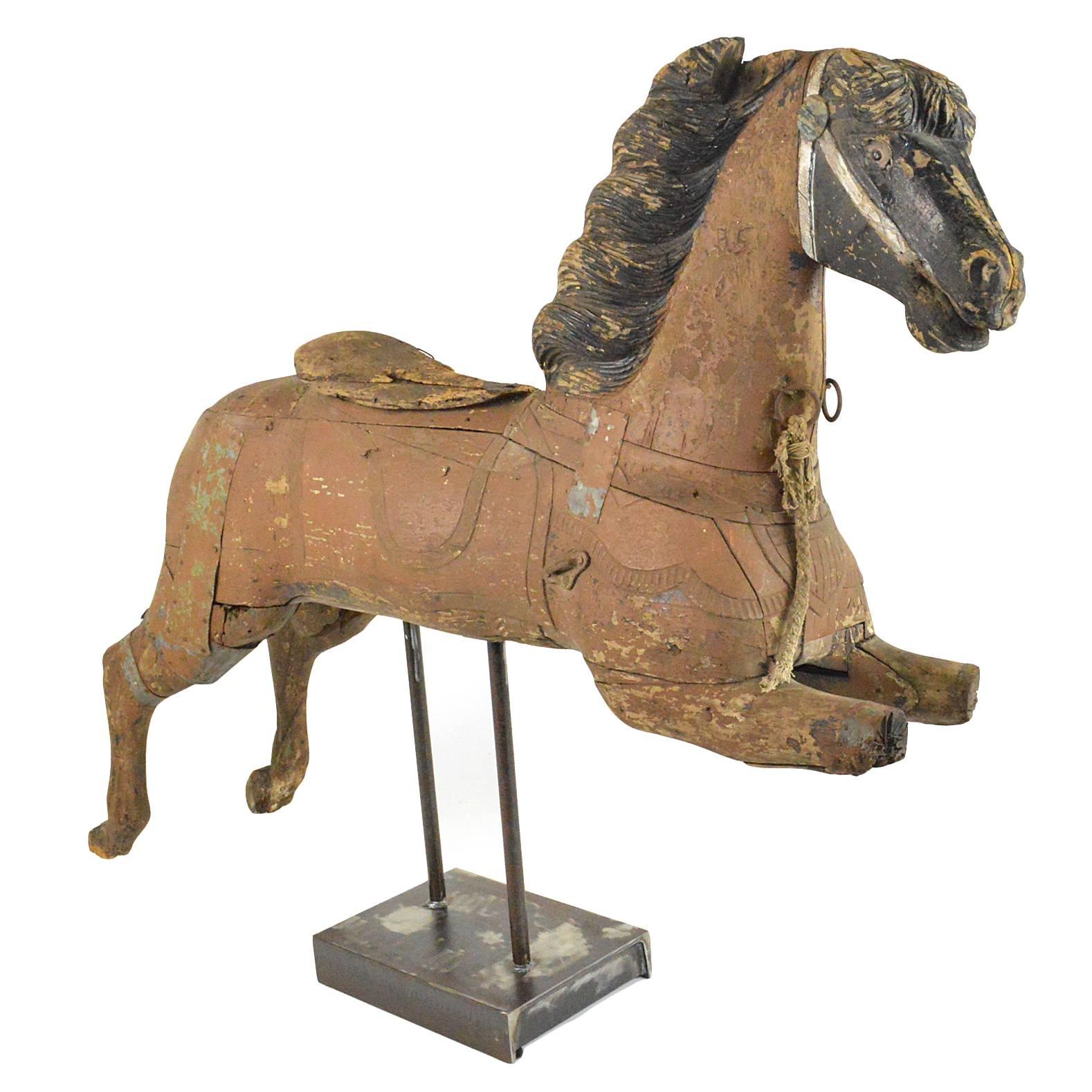 Late 19th Century Carved Wood Carousel Horse Fragment For Sale