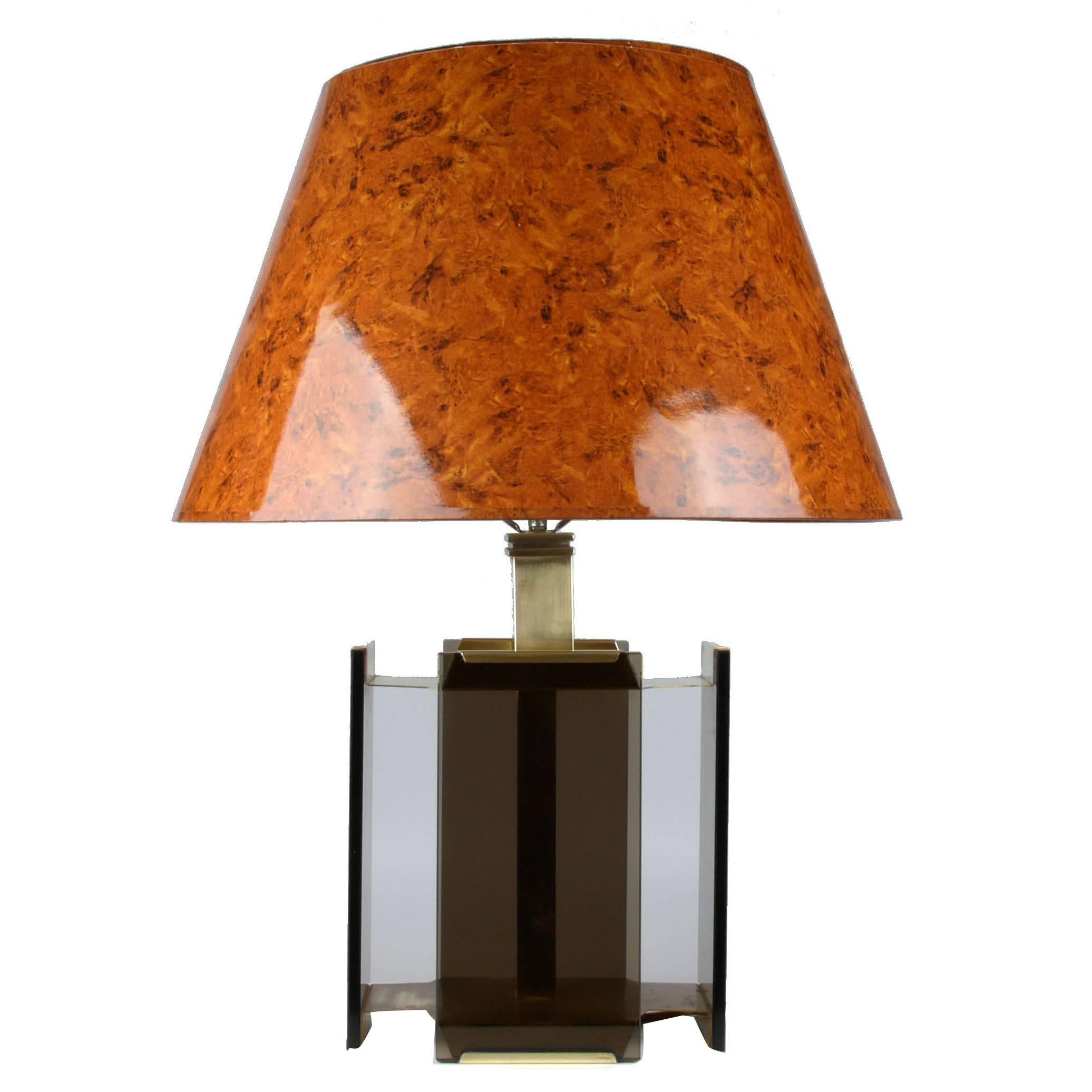 Paul Hanson Brass and Smoked Glass Table Lamp by Fratelli Melani