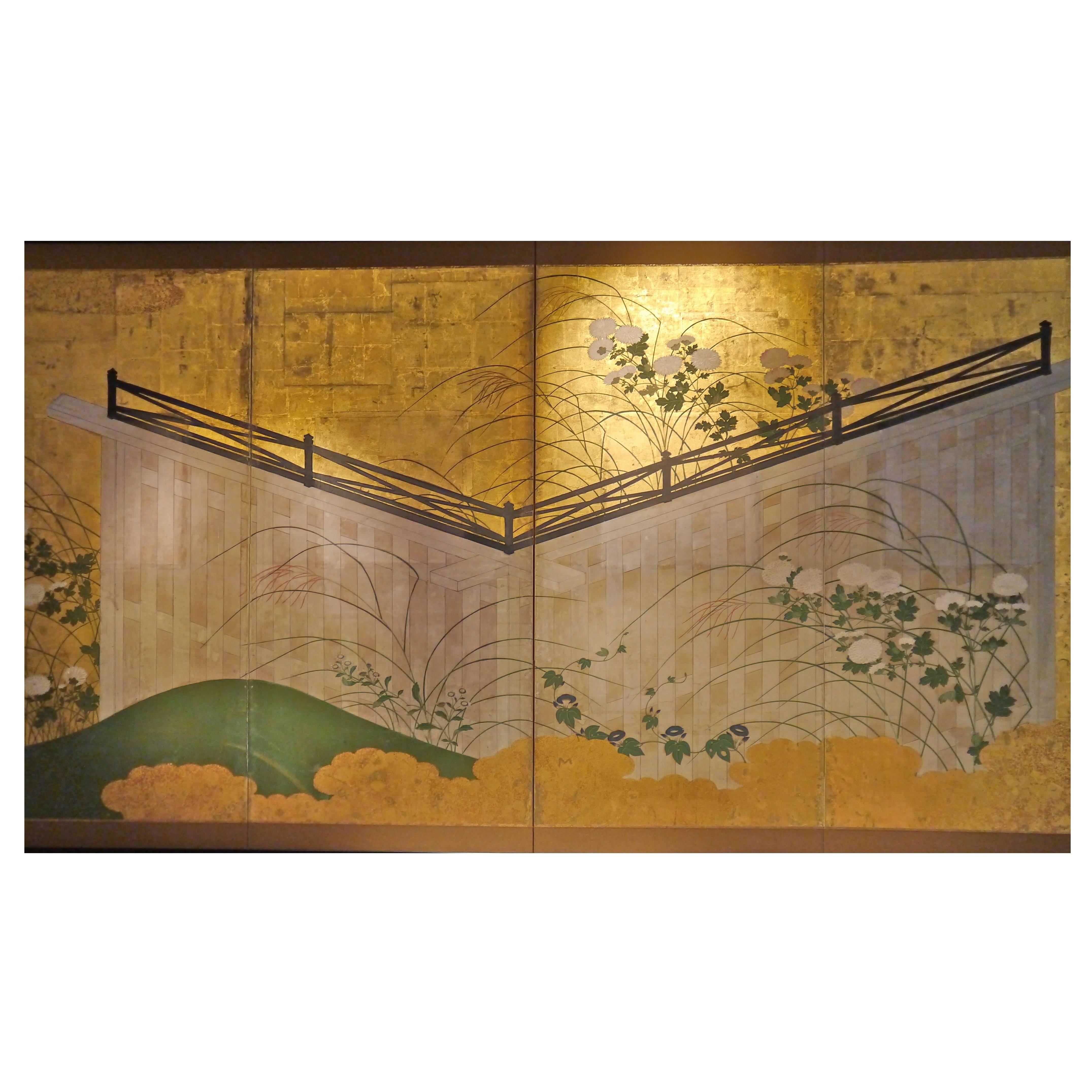19th Century Four-Panel Japanese Screen For Sale