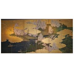 19th Century Six-Panel Japanese Screen