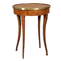 Late 18th Century Oval Fruitwood Table with Burled Top & Brass, Italy