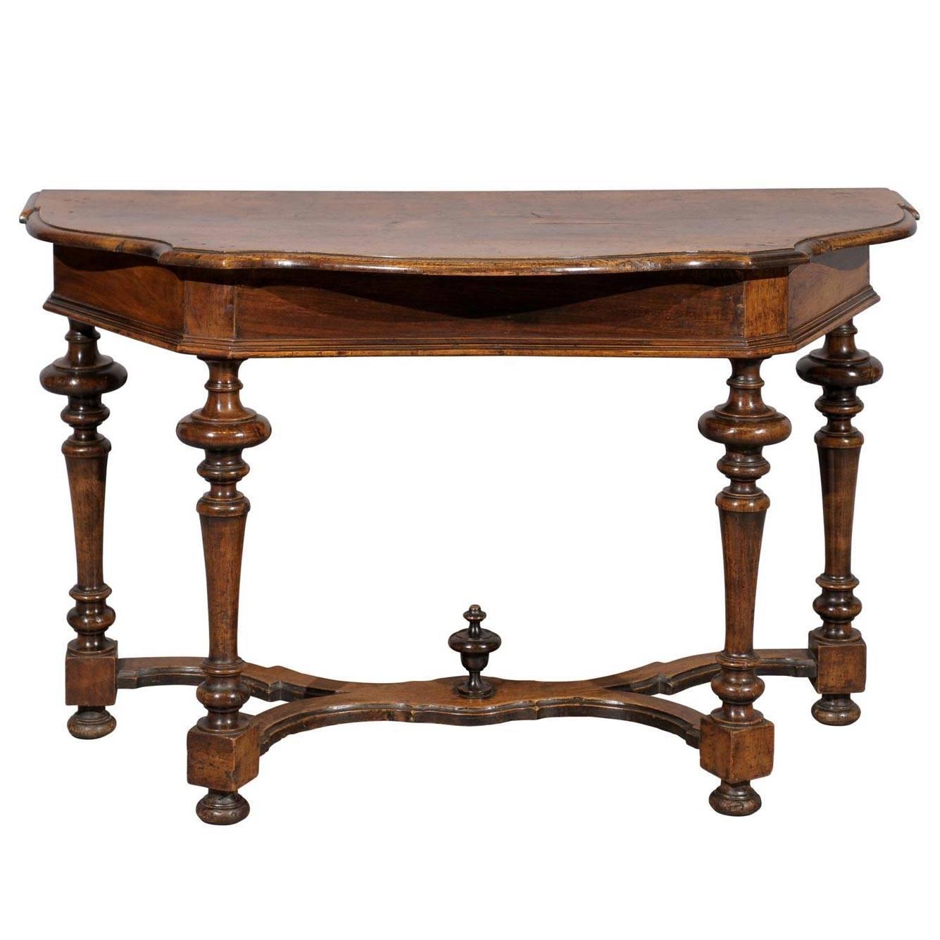 17th Century Tuscany Walnut Console Table with Turned Legs at 1stdibs
