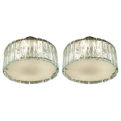 Pair of Outstanding Max Ingrand for Fontana Arte Flush Mount Chandeliers