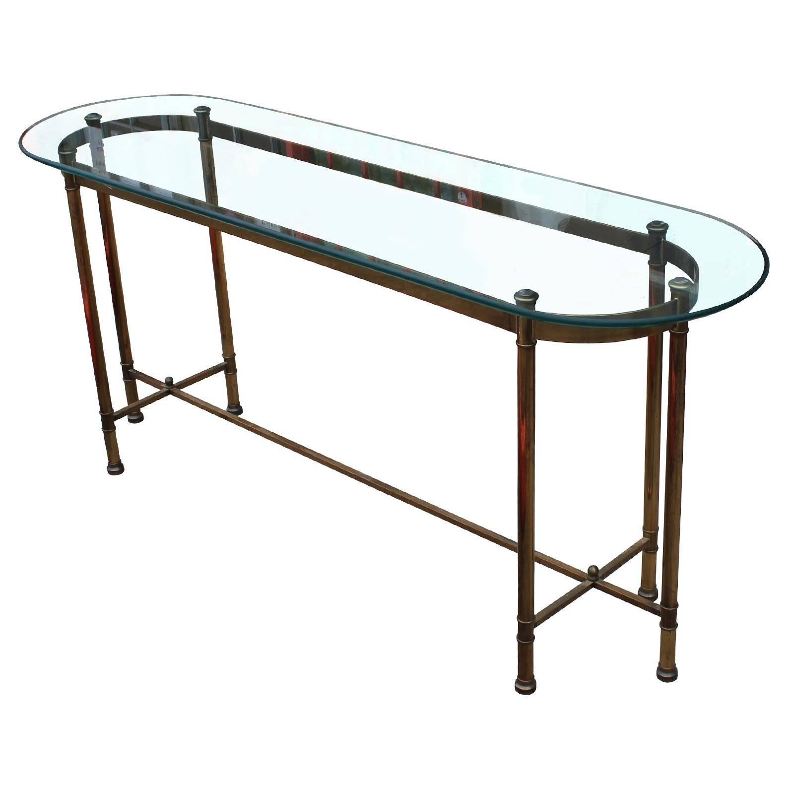 Lovely Brass and Glass Hollywood Regency Console by Labarge