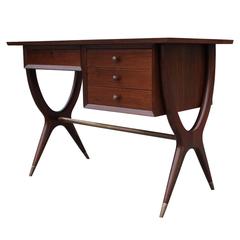 Sculptural Italian Style Desk with Brass Accents