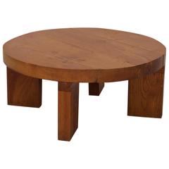 Rare table basse en bois massif d'Alain Gaubert en Elmwoods