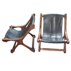 Pair of Don Shoemaker Sling Chairs in Black Leather