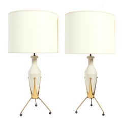 Pair of Mid Century Ceramic Tripod Lamps