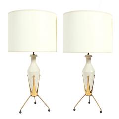 Pair of Mid Century Ceramic Tripod Lamps 10
