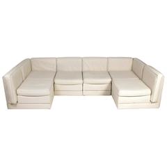 Low Slung Milo Baughman Sectional Sofa in Original Bone Color Leather