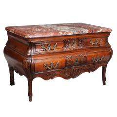 Walnut Bombé Commode with Marble Top, French Louis XV