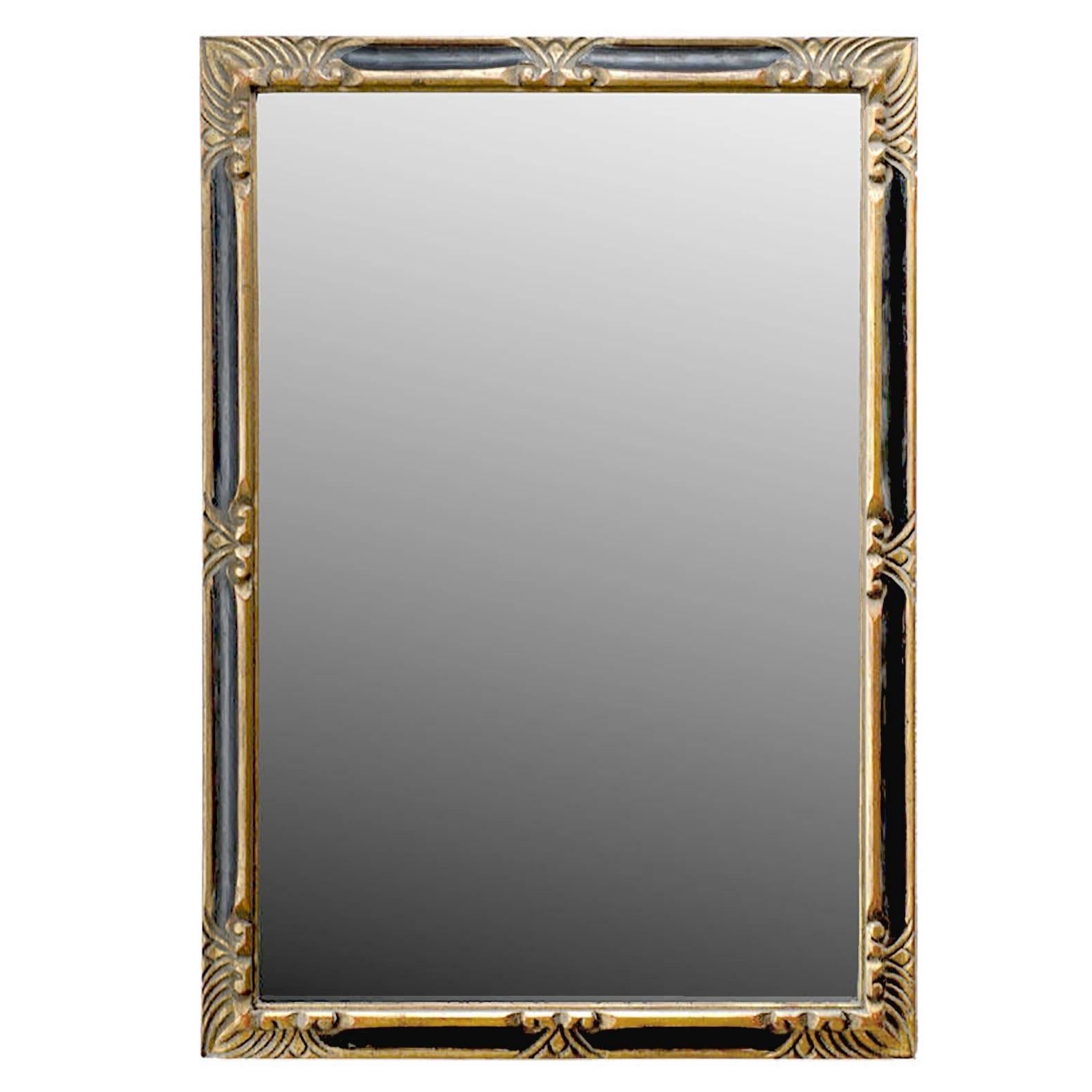 Ebonized and Gilt Hand-Carved Wood Wall Mirror by Jack Prager For Sale