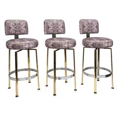 Vintage Baughman Style Bar Stools in Shadow Suede 