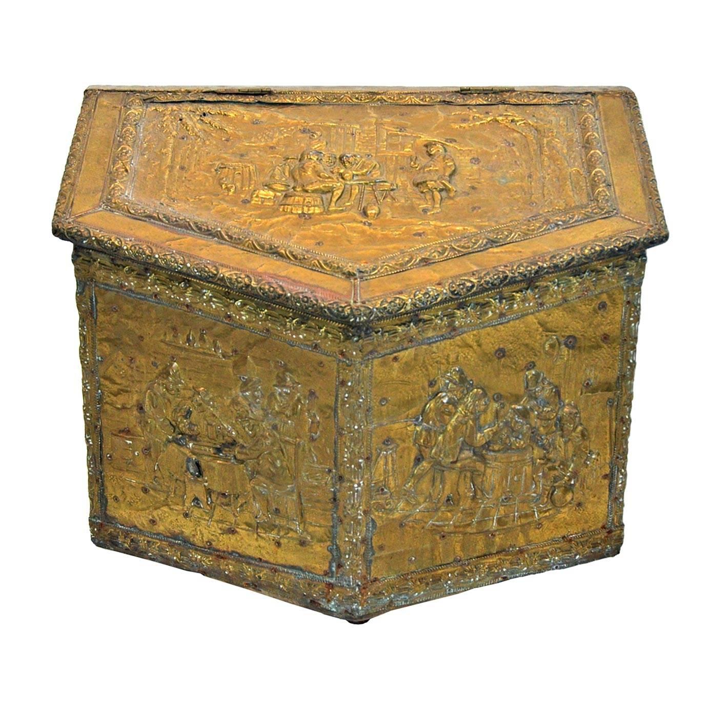Brass Repoussé Firewood Box