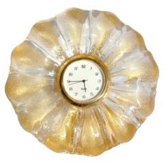 Murano Gold Flecks Italian Art Glass Decorative Desk Clock