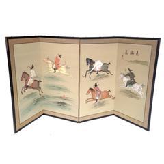 Japanese Equestrian Byobu Screen