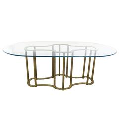 Oval Glass & Brass Dining Table by Mastercraft