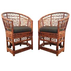 Pair of Brighton Pavilion Chinoiserie Chippendale Tortoise Rattan Chairs