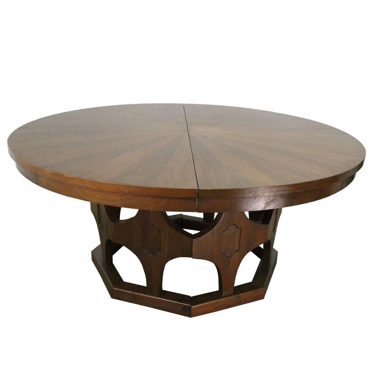 1960s Mid-Century Expandable Round Walnut Dining Table