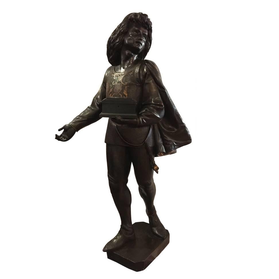 Antique Italian Renaissance Parcel gilt Revival Carved Figure of a Page Boy