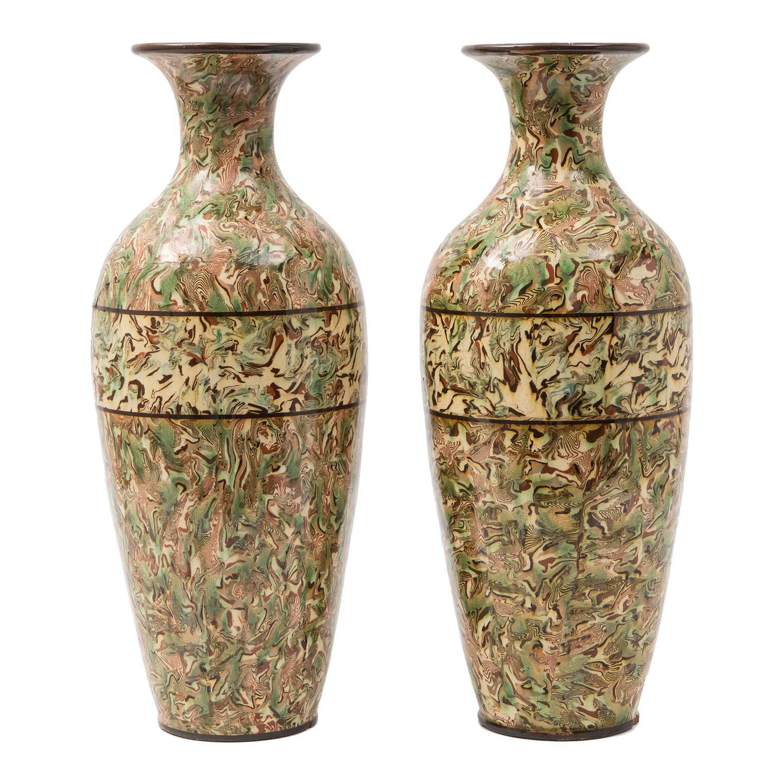 Pair of French Mosaic Faience Vases, circa 1880