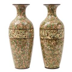 Antique Pair of French Mosaic Faience Vases, circa 1880
