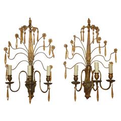 Pair of Early 20th Century Bronze and Crystal Sconces 6